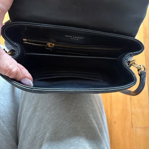 Saint Laurent YSL Black Chevron Quilted Leather Shoulder Bag with Gold Monogram - Picture 12 of 15